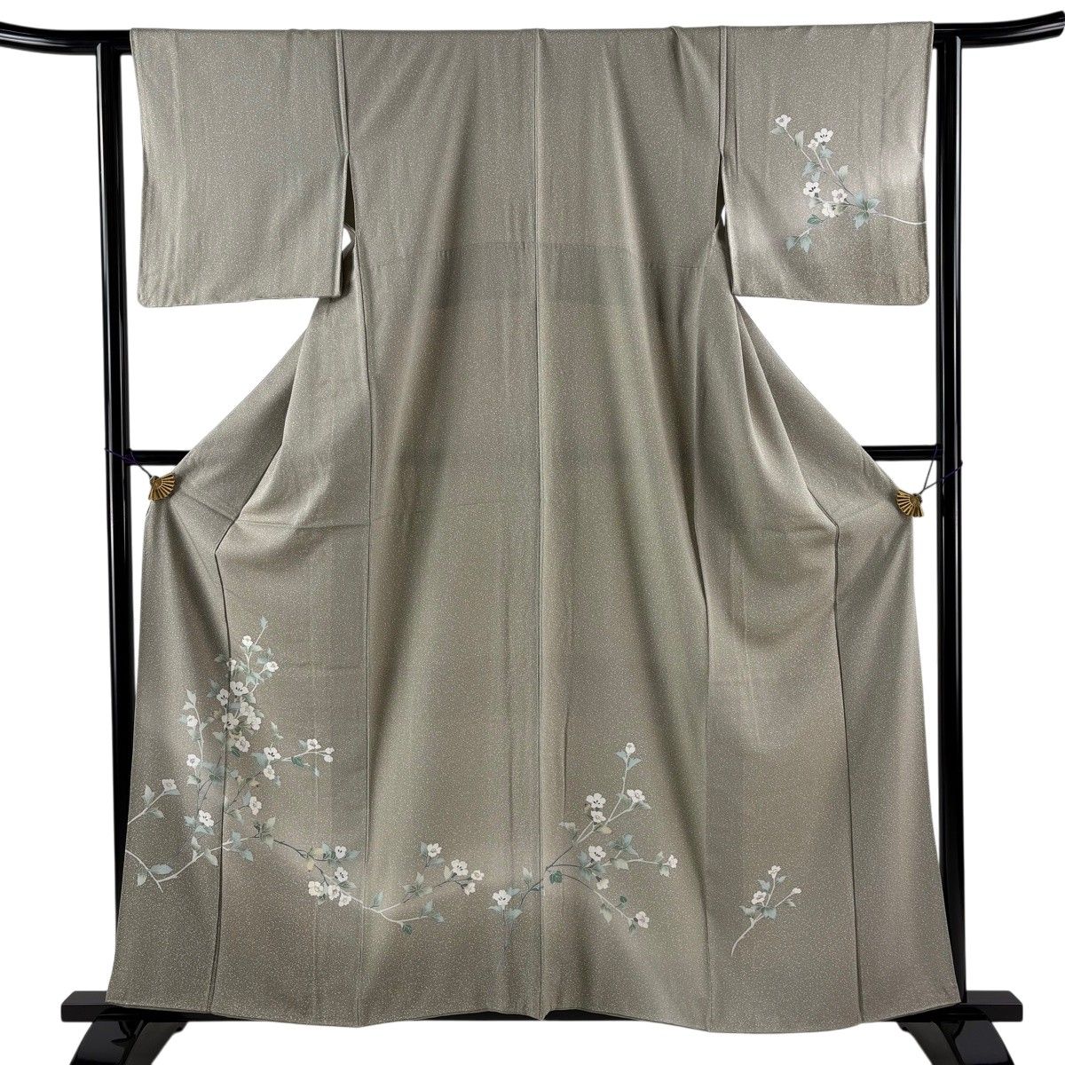 【美品】 付下げ 身丈159cm 裄丈62.5cm S 袷 枝花 ぼかし 灰緑 正絹 秀品 【中古】