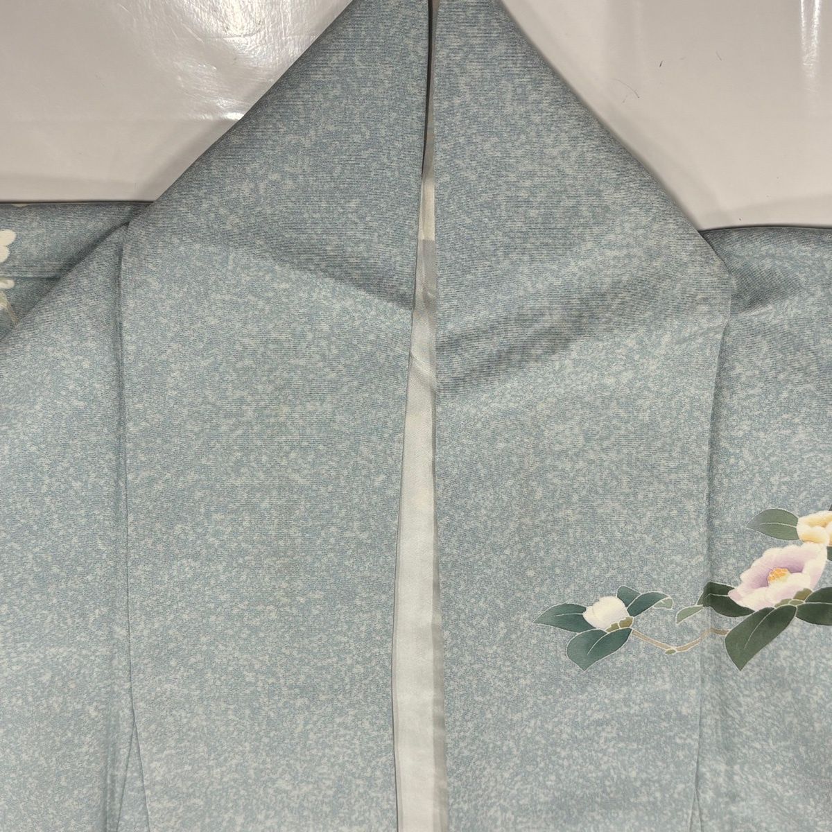訪問着 身丈159.5cm 裄丈66cm M 袷 椿 枝梅 ぼかし 水色 正絹 秀品 【中古】 訪問着 身丈159.5cm 裄丈66cm M 袷 椿 枝梅 ぼかし 水色 正絹 秀品 【中古】