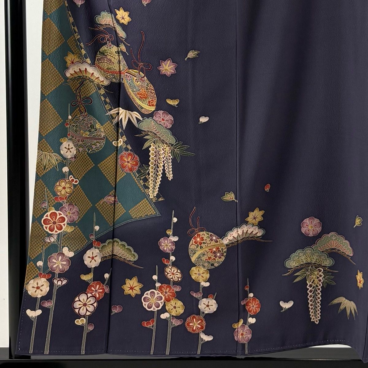 訪問着 身丈156.5cm 裄丈65cm M 袷 鈴 松竹梅 金糸 金彩 紫 正絹 秀品