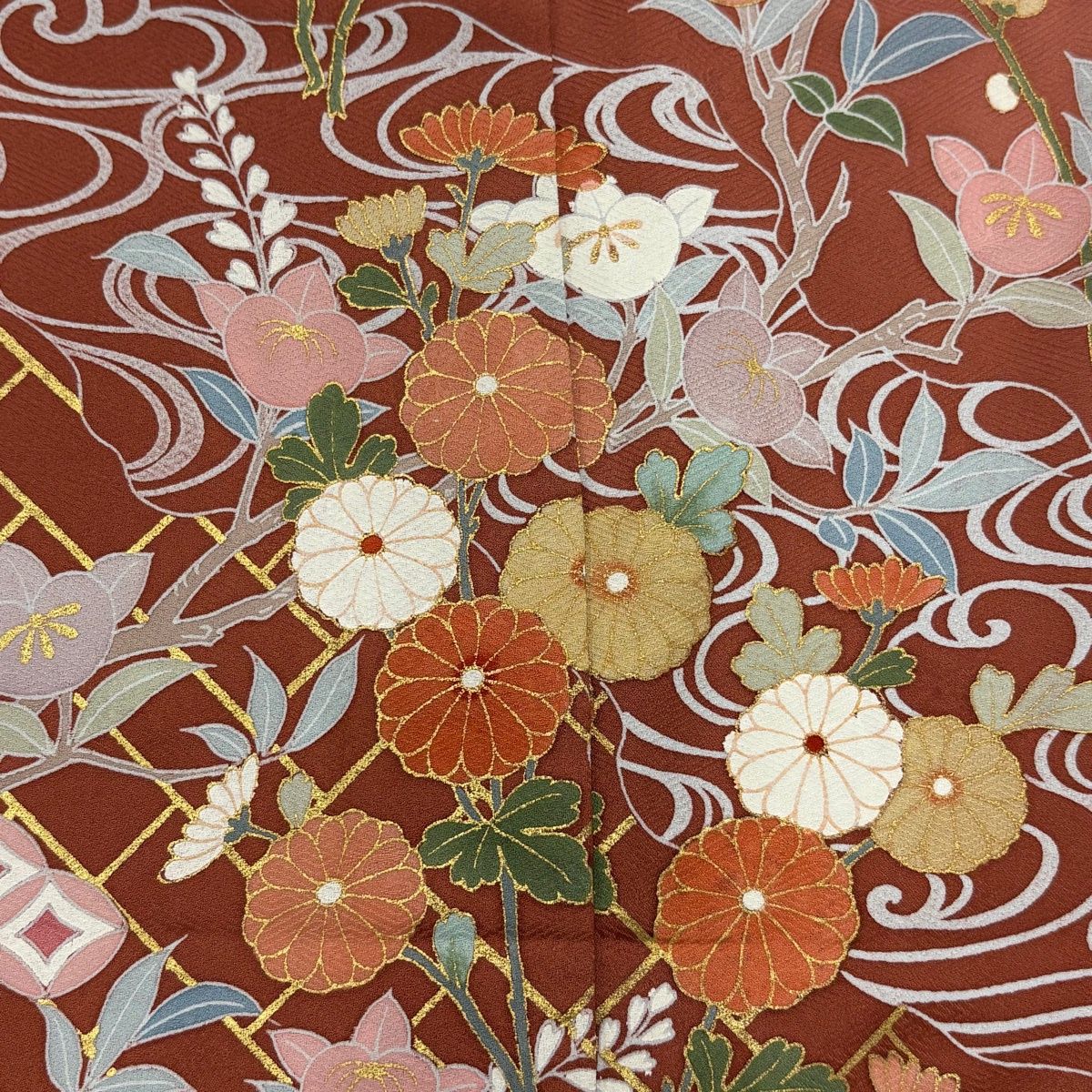 美品】 訪問着 身丈172cm 裄丈69cm 未仕立て 仮絵羽 菊 橘 金彩