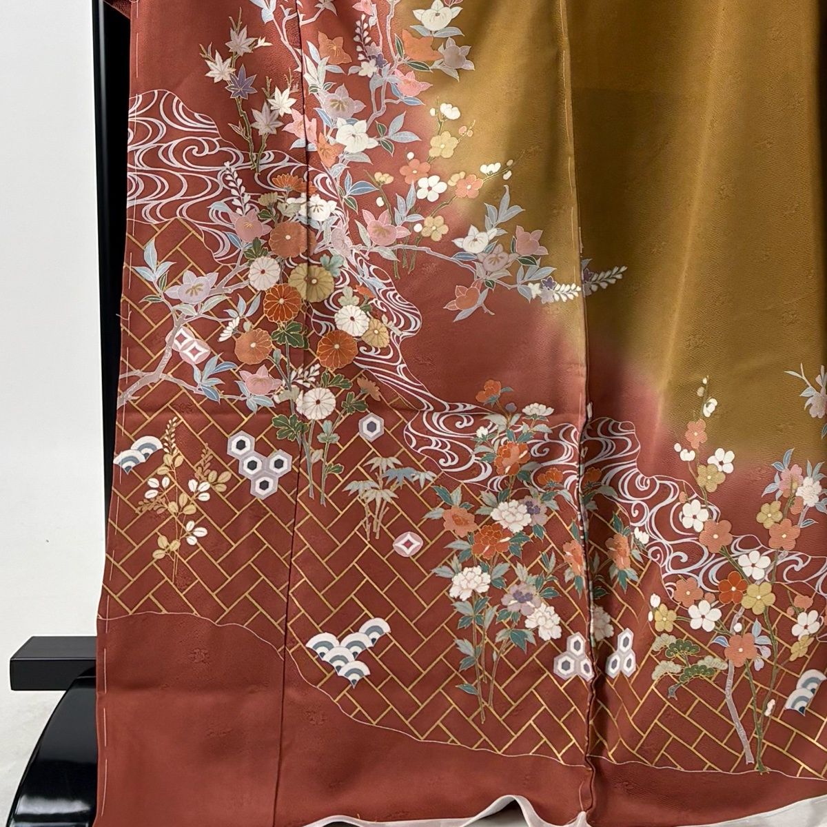 美品】 訪問着 身丈172cm 裄丈69cm 未仕立て 仮絵羽 菊 橘 金彩