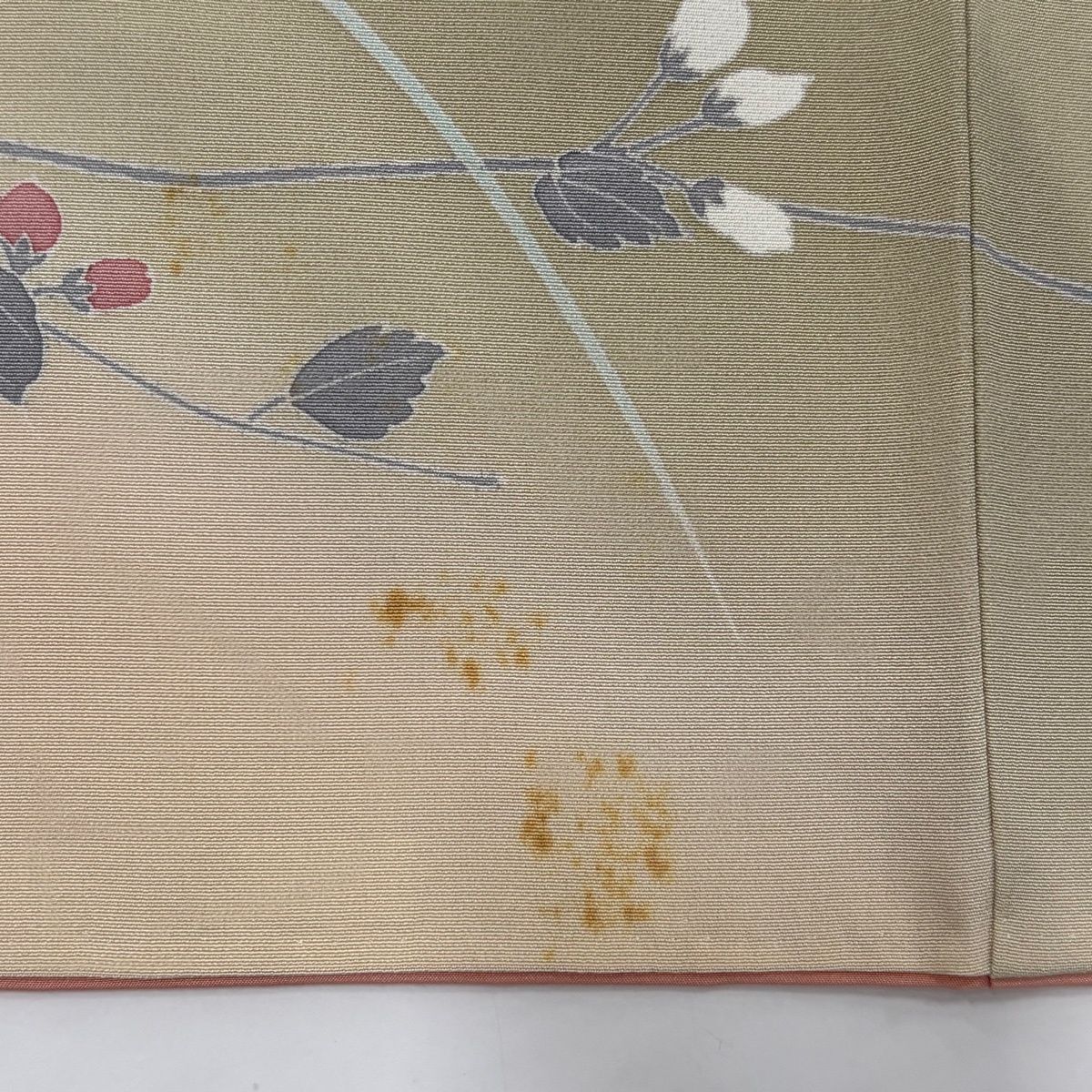 訪問着 身丈164cm 裄丈66cm M 袷 落款 枝花 枝梅 ぼかし 灰緑 正絹 秀品 【中古】