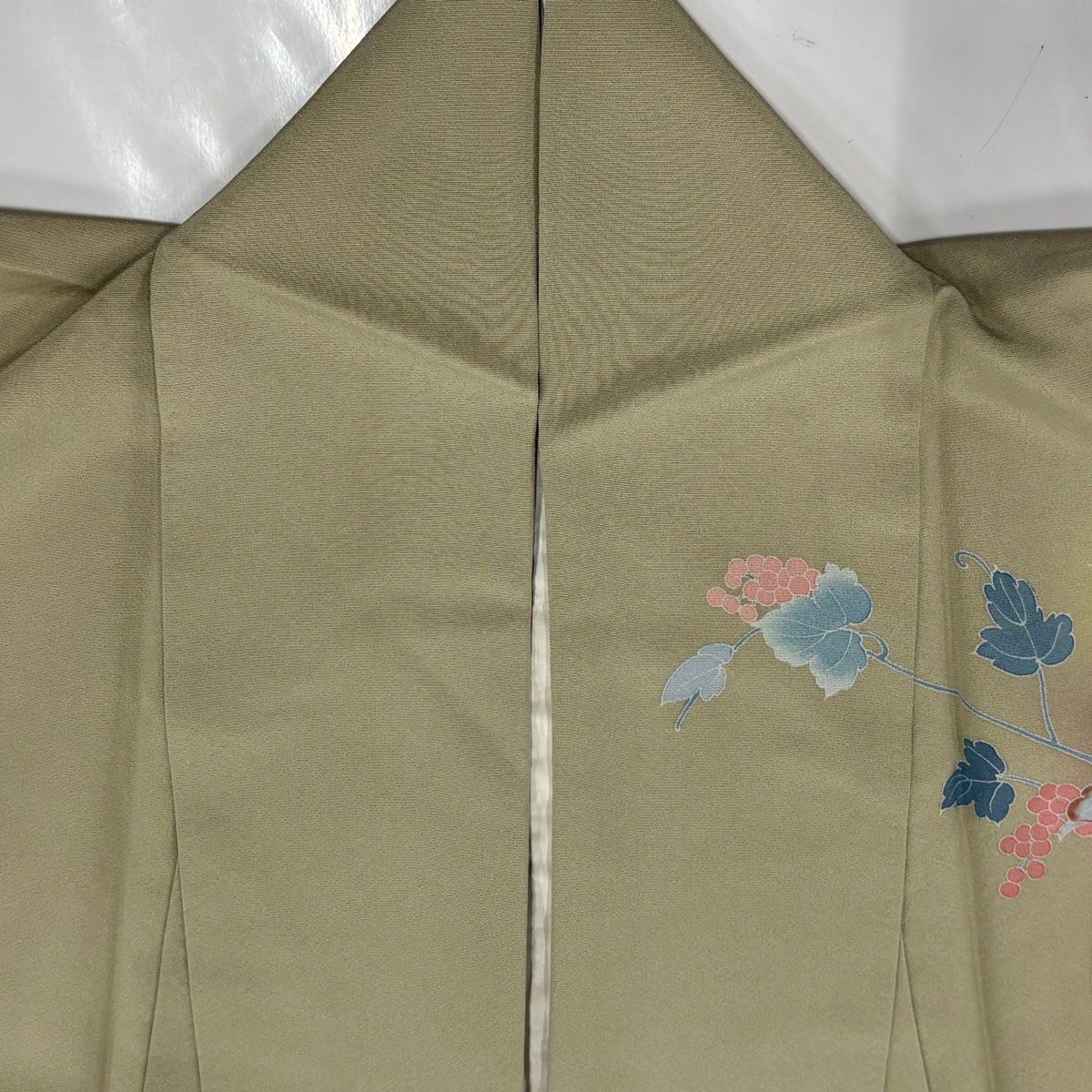訪問着 身丈164cm 裄丈66cm M 袷 落款 枝花 枝梅 ぼかし 灰緑 正絹 秀品 【中古】