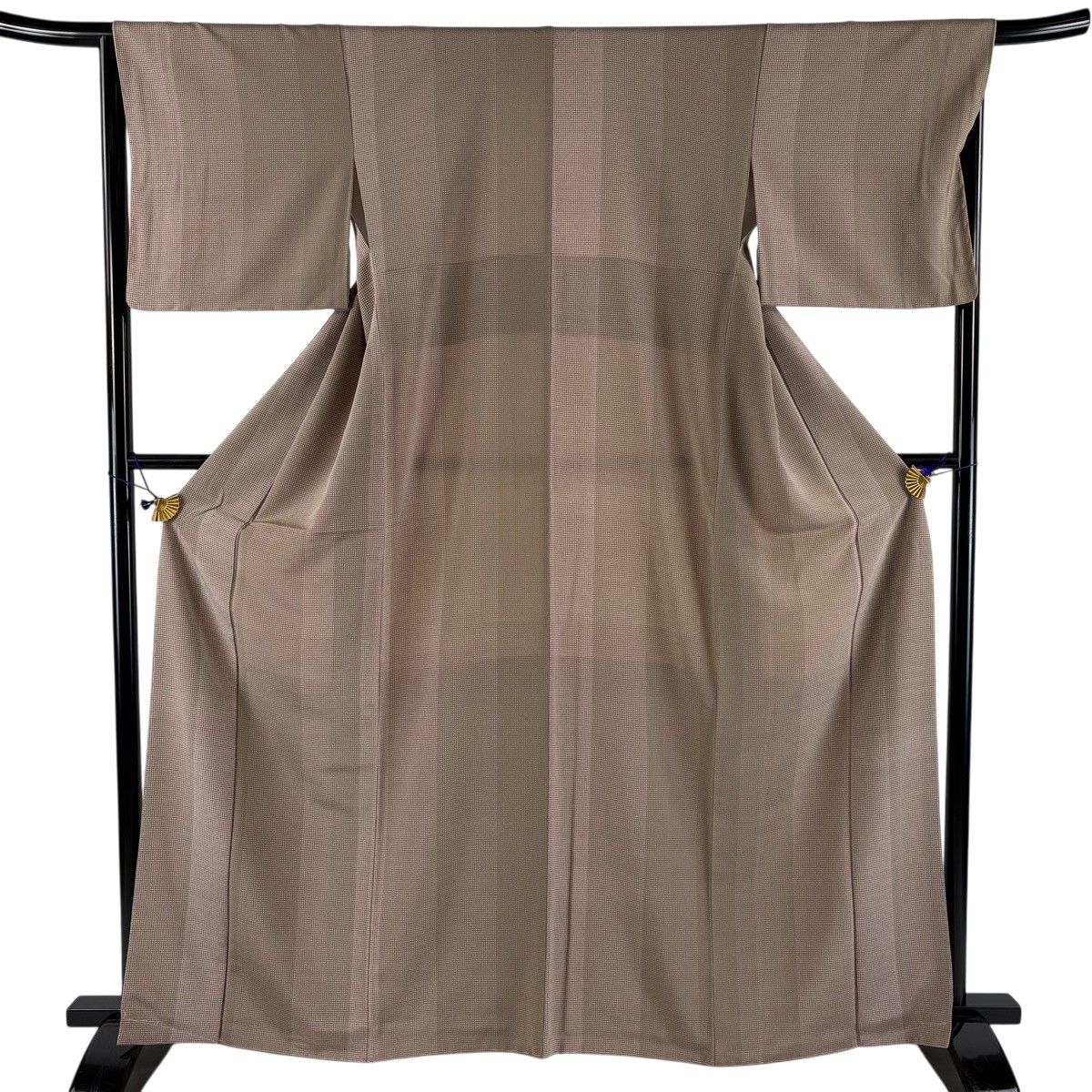 【美品】 小紋 身丈165cm 裄丈66.5cm M 袷 伊と幸 ドット柄 縦縞 灰茶 正絹 秀品 【中古】