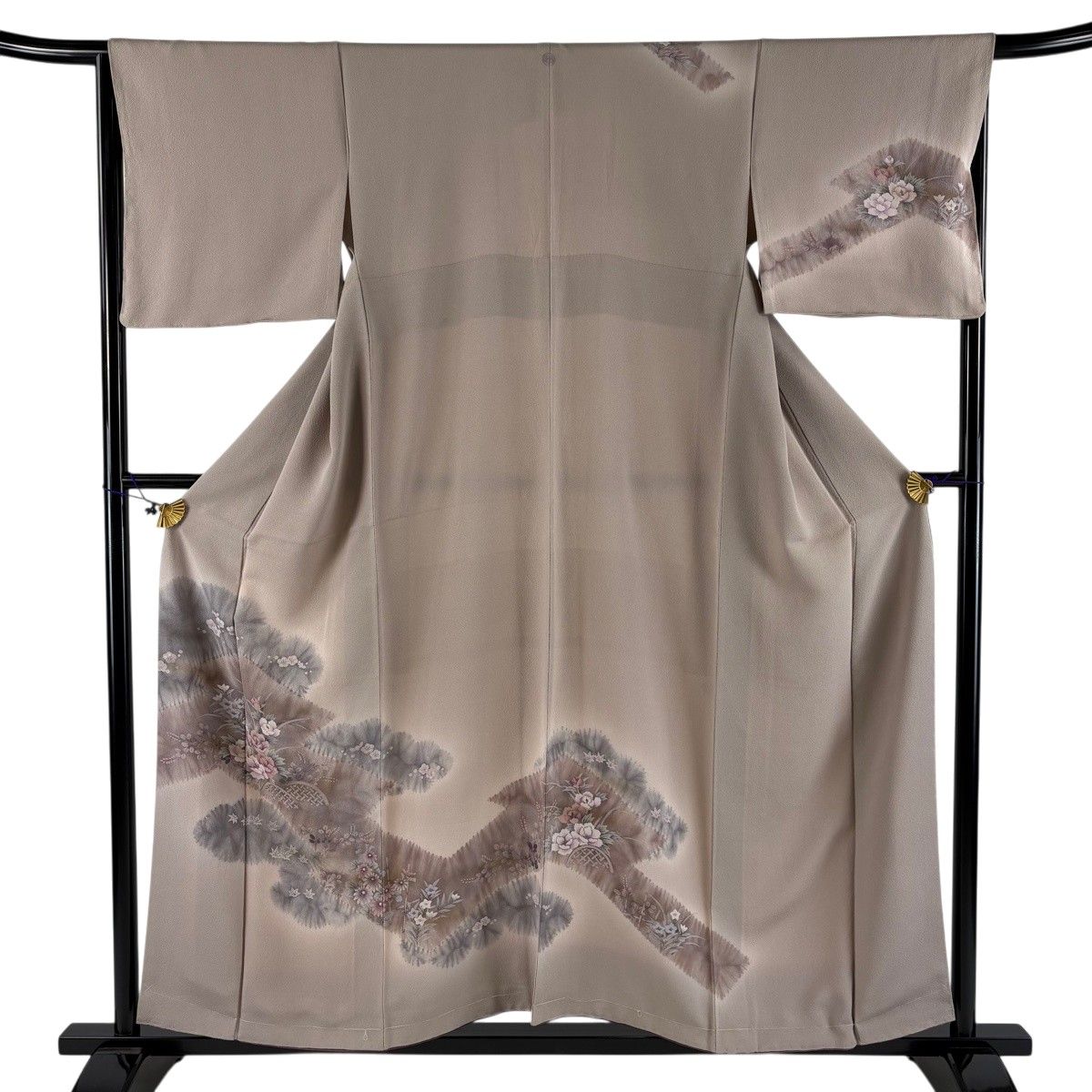 訪問着 身丈156.5cm 裄丈66.5cm M 袷 草花 秋草文 絞り ぼかし 灰紫 正絹 秀品 一つ紋 【中古】