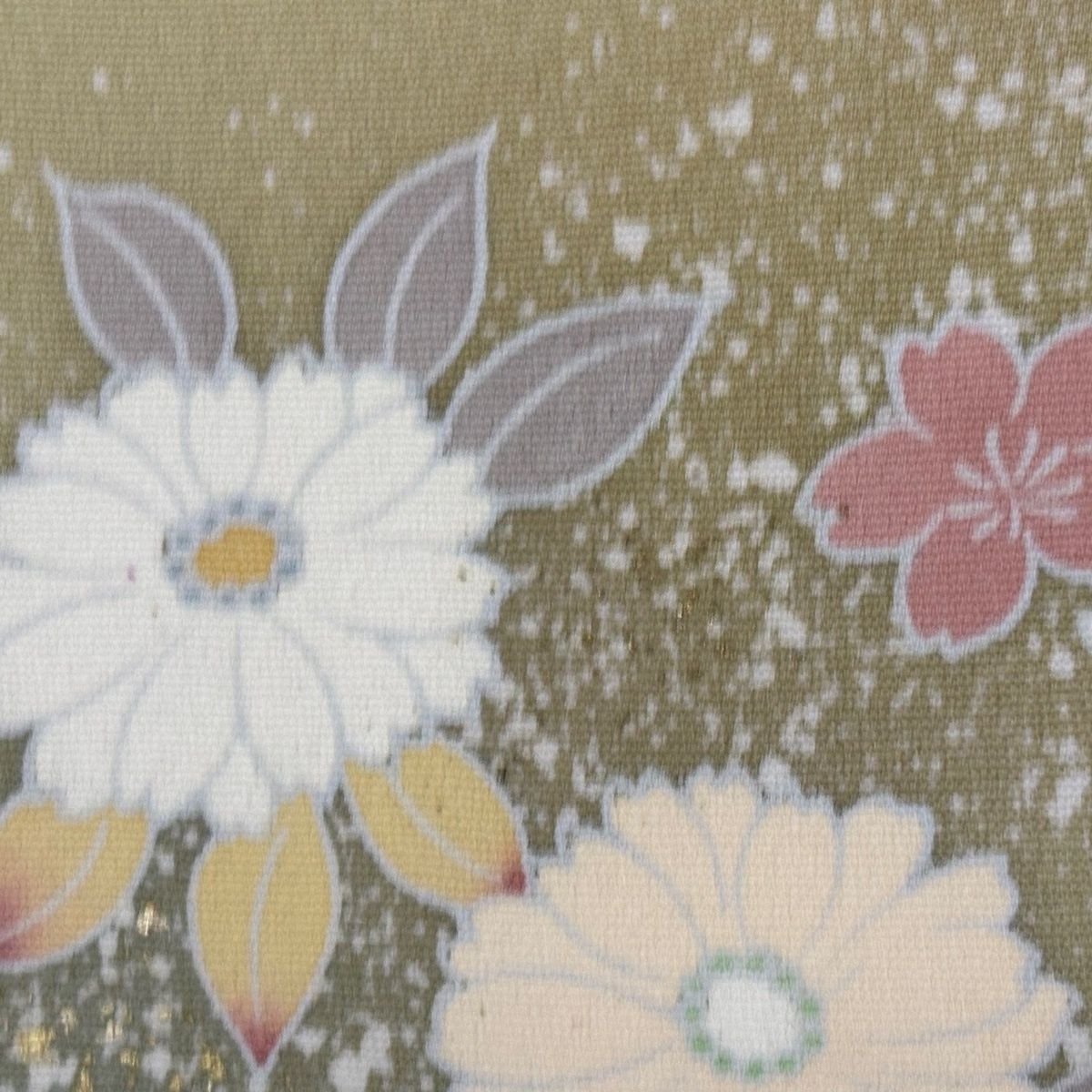 訪問着 身丈162cm 裄丈67.5cm L 袷 牡丹 草花 金彩 ぼかし 抹茶色 正絹 秀品 【中古】