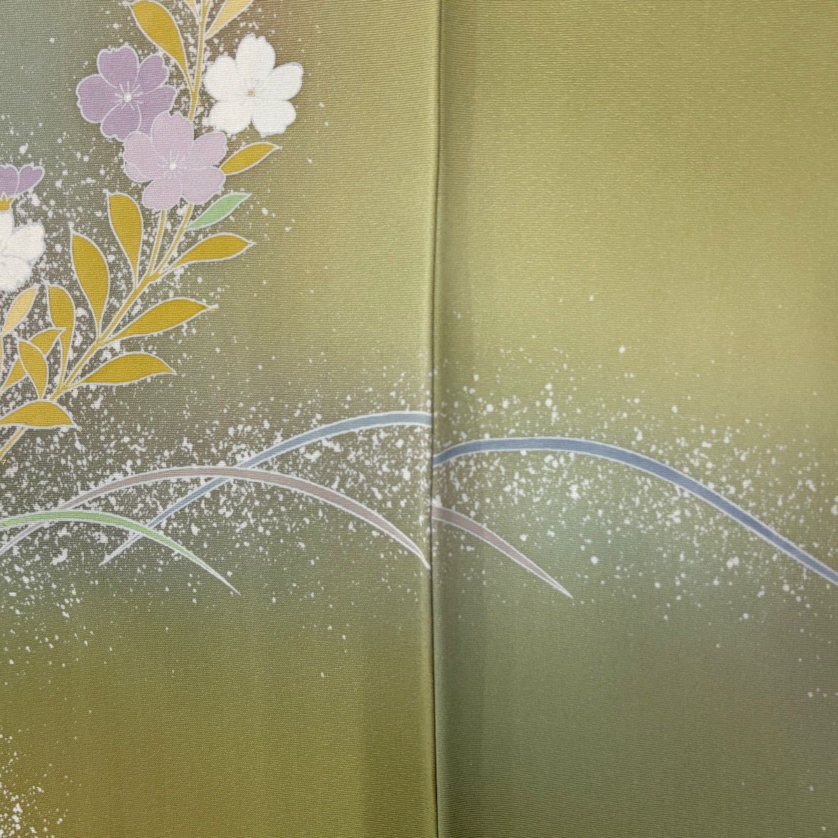 訪問着 身丈162cm 裄丈67.5cm L 袷 牡丹 草花 金彩 ぼかし 抹茶色 正絹 秀品 【中古】