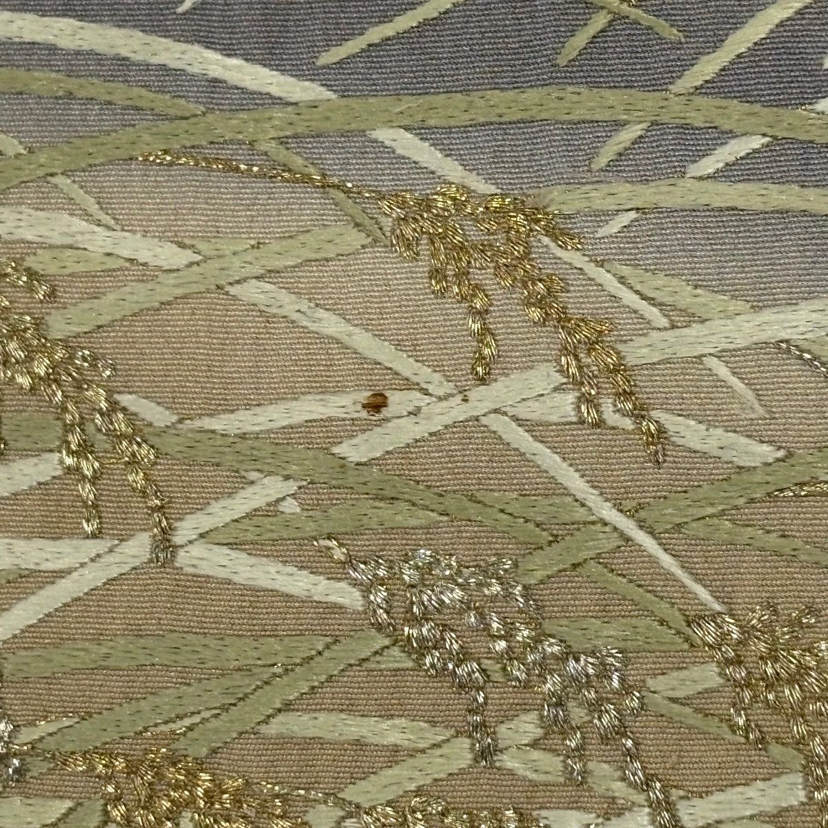 訪問着 身丈163cm 裄丈66cm M 袷 稲穂 金銀糸 刺繍 灰色 正絹 秀品 【中古】