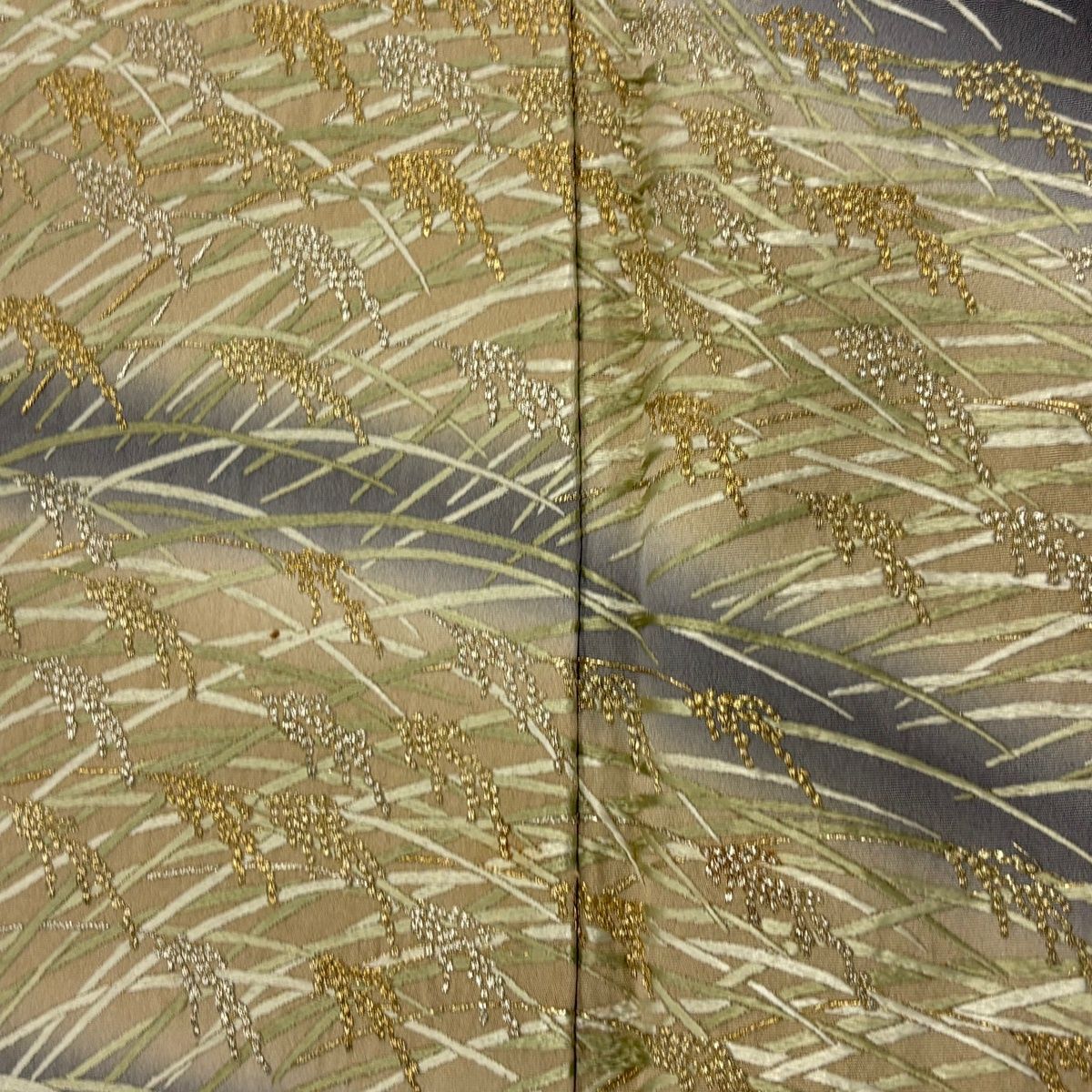 訪問着 身丈163cm 裄丈66cm M 袷 稲穂 金銀糸 刺繍 灰色 正絹 秀品 【中古】