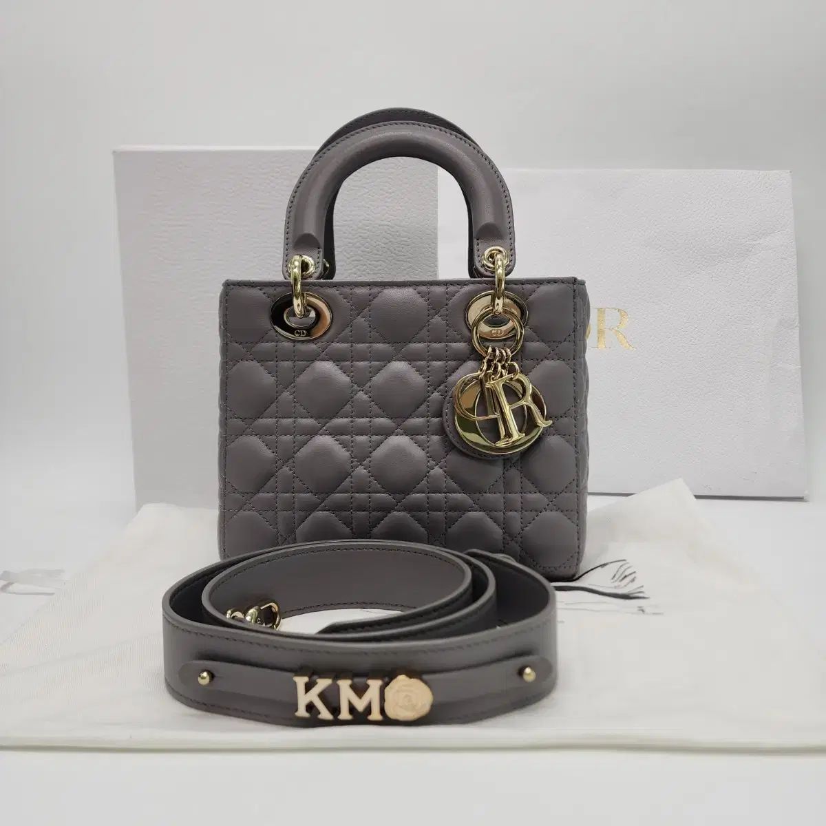 超ミント級 Dior レディ ディオール バッグ スモール カナージュ ラムスキン グレー