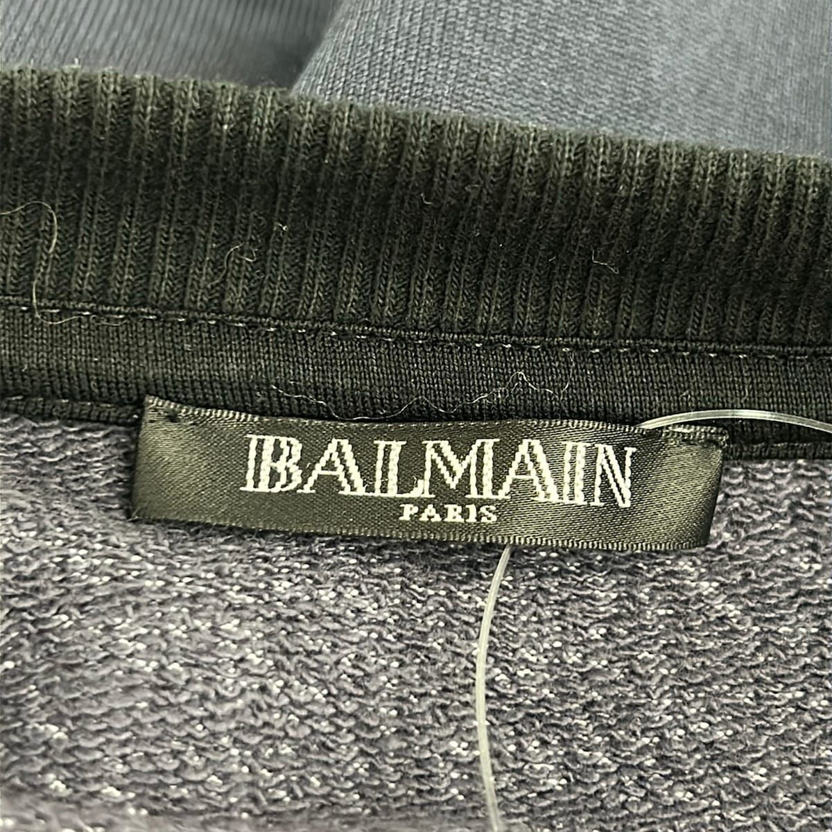 BALMAIN(バルマン) トレーナー サイズXS メンズ美品  - ダークネイビー×オレンジ×白 メッシュ/長袖 BALMAIN(バルマン) トレーナー サイズXS メンズ美品 - ダークネイビー