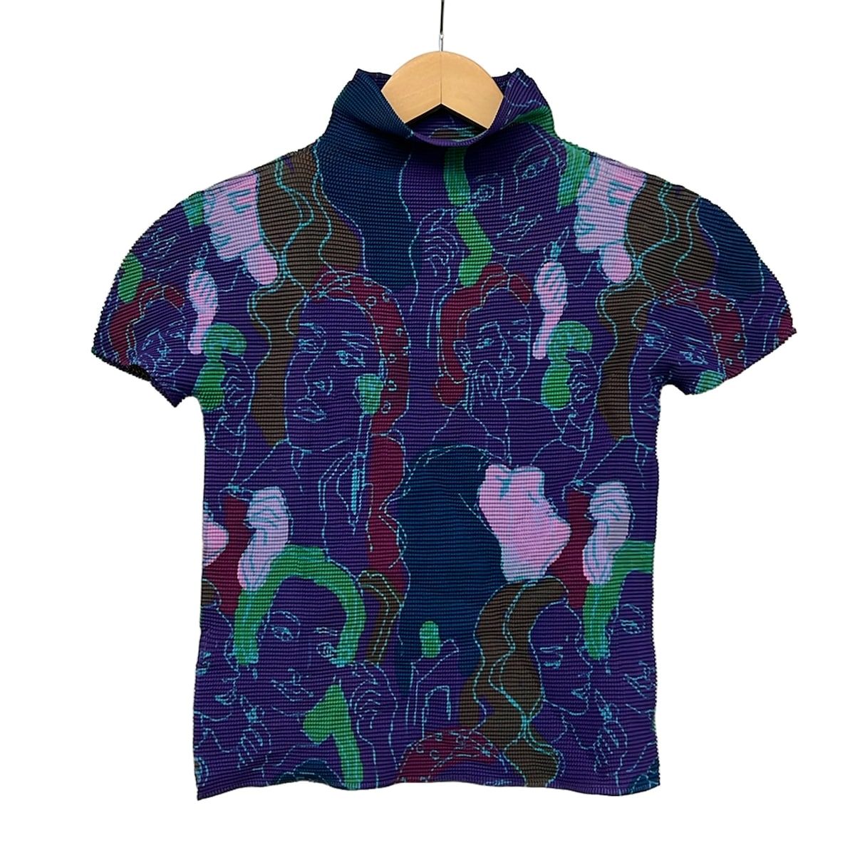 me ISSEY MIYAKE(ミー/イッセイミヤケ) 半袖Tシャツ レディース - MI23FK535 パープル×マルチ ハイネック