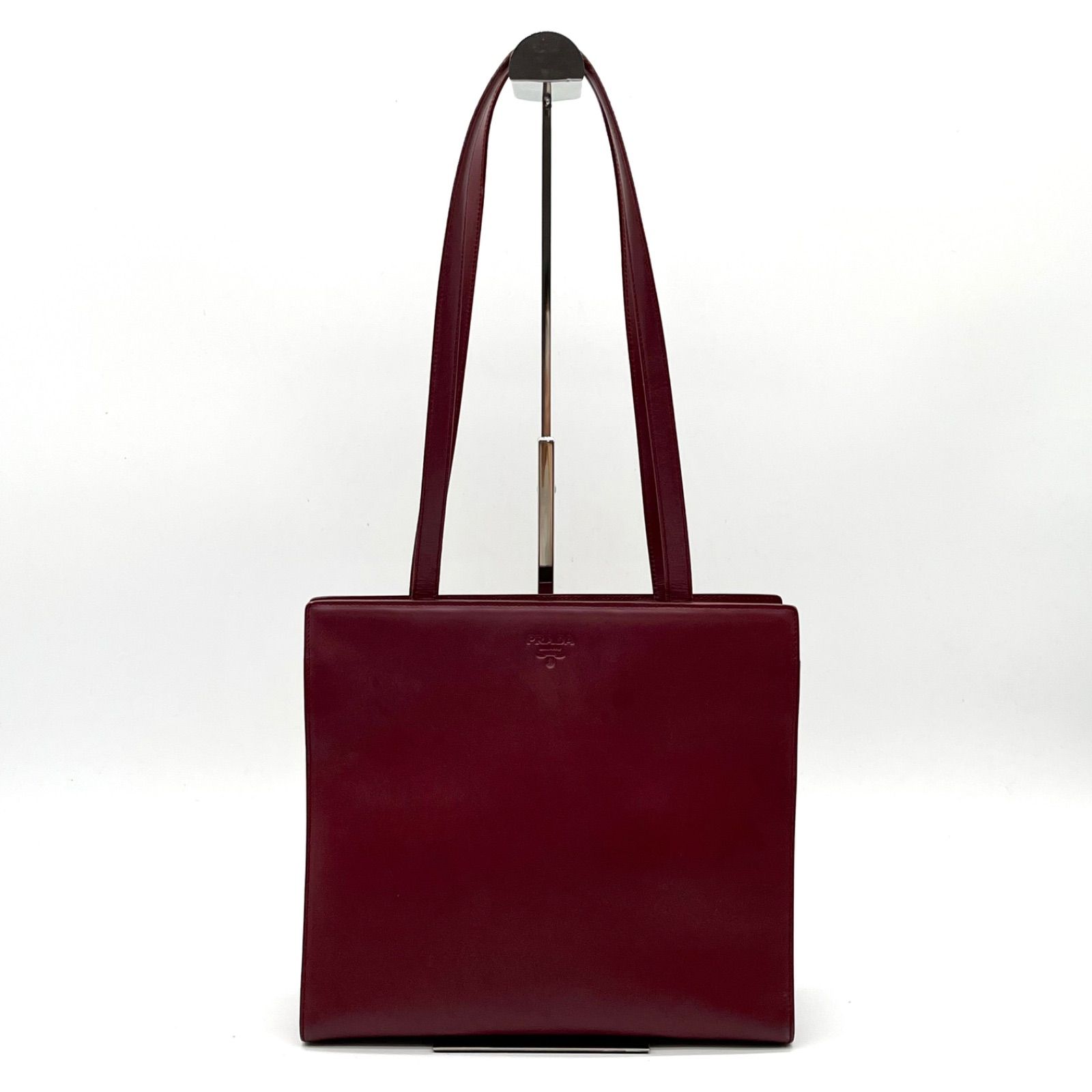 PRADA Y2K Archive Leather Shoulder Bag Tote Bag Burgundy