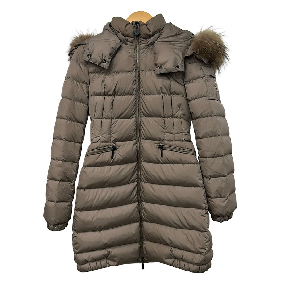 MONCLER(モンクレール) ダウンコート サイズ1 S レディース CHARP ベージュ 長袖/フード・ファー着脱可/秋/冬