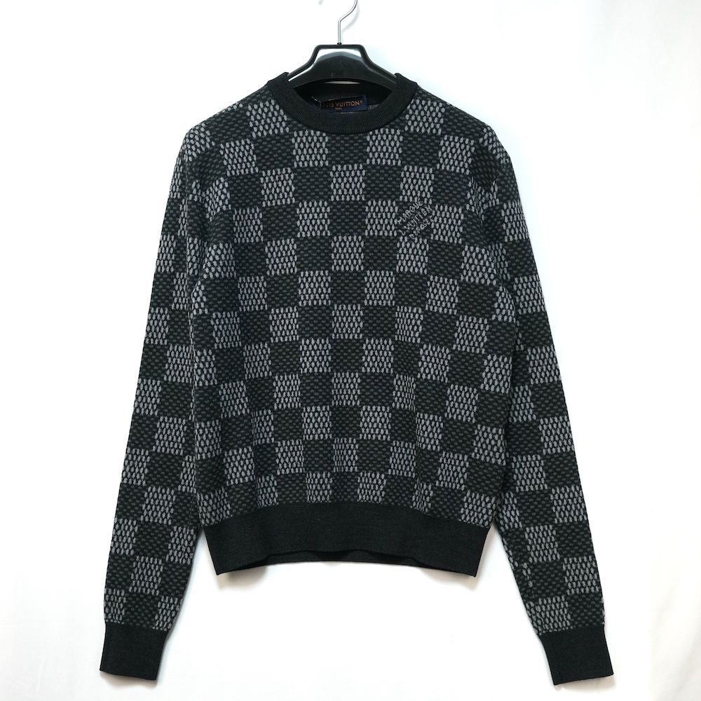 LOUIS VUITTON ルイヴィトン ダミエ シグネチャー クルーネック ウール ジャガード ニット ブラック XSサイズ RM251MF CZU HSFN4W 新品未使用