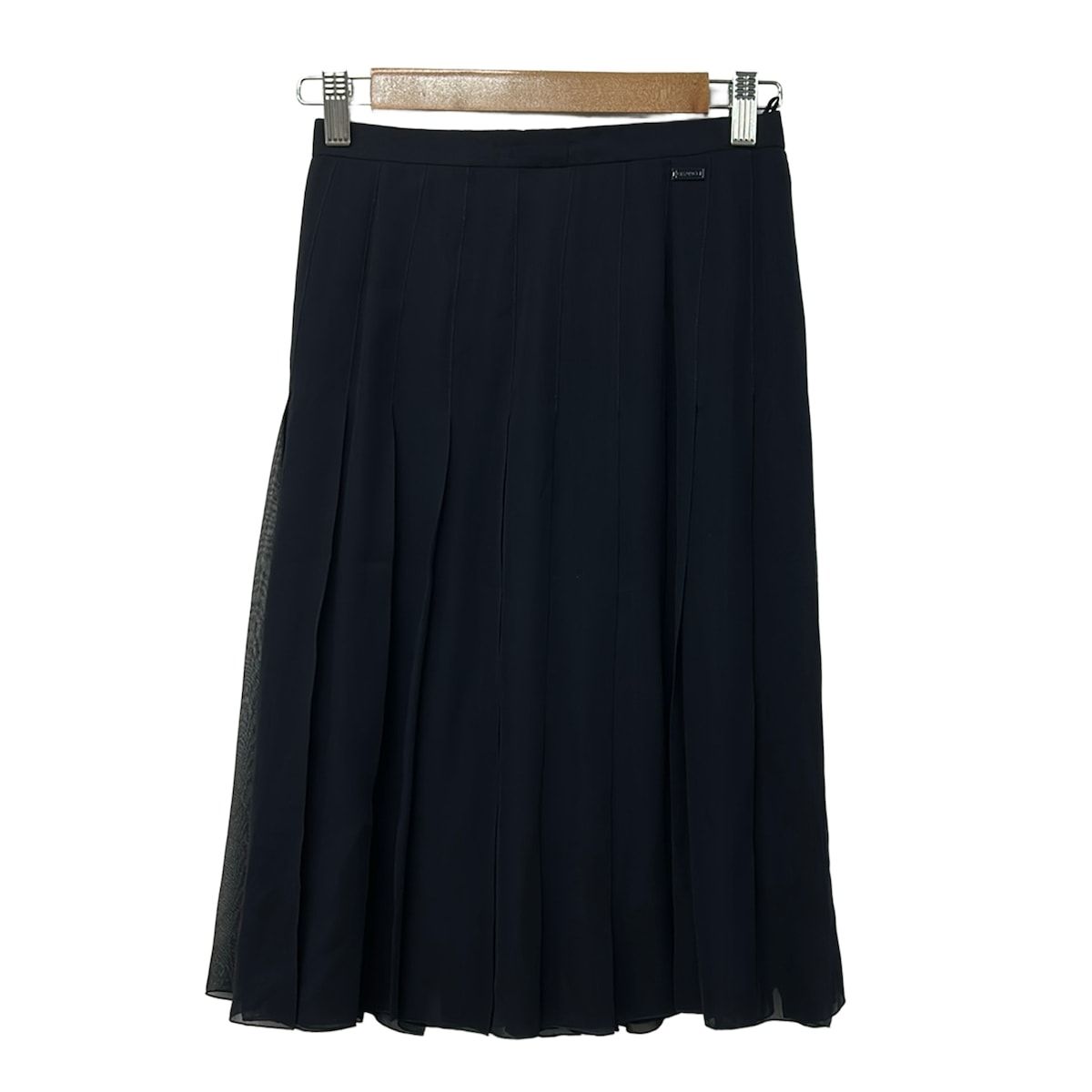 CHANEL(シャネル) スカート サイズ36 S レディース美品 - P17139 ネイビー ひざ丈/シルク/プリーツ