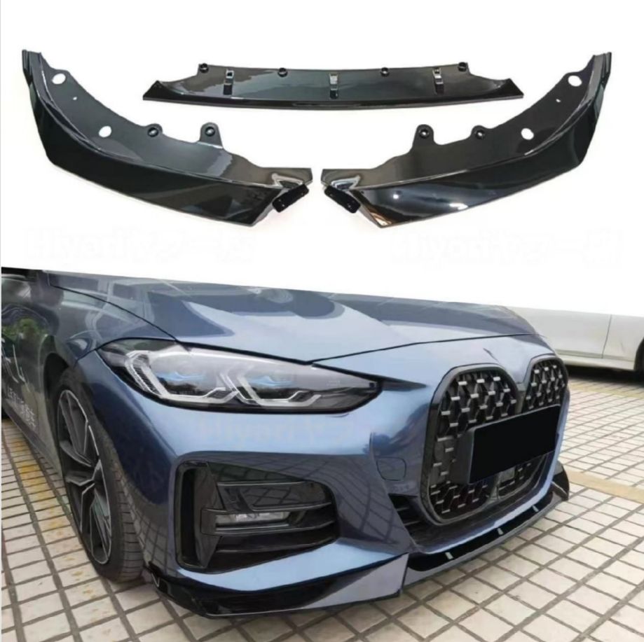 BMW 4シリーズ G22 クーペ用 競技スタイル フロントリップスポイラー 3分割式 外装カスタムパーツ 艶ありブラック・カーボン調
