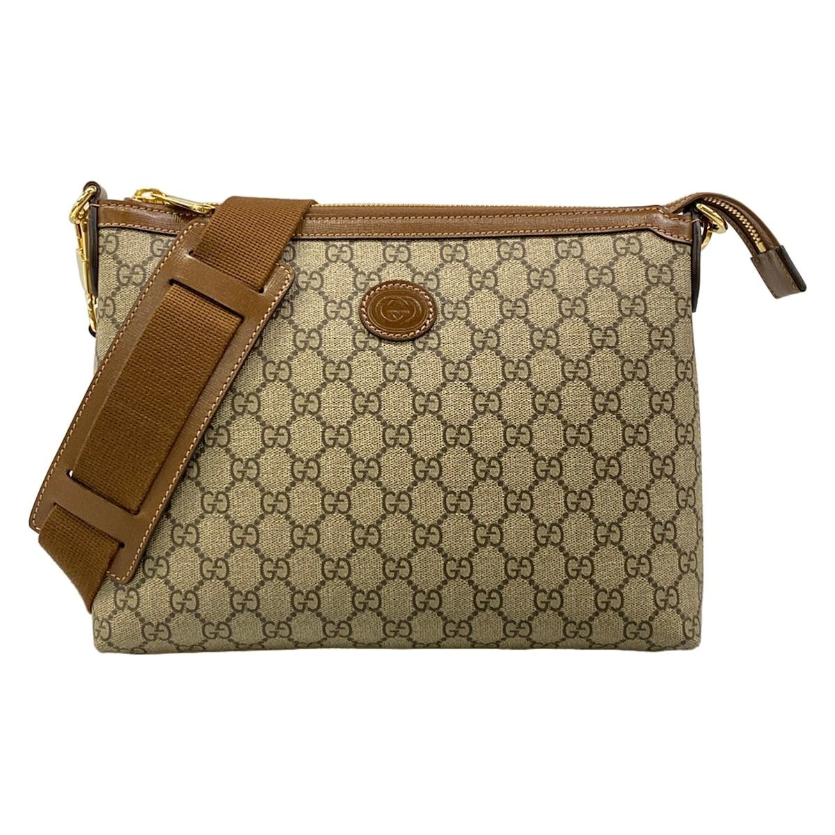 GUCCI(グッチ) ショルダーバッグ新品同様 GGスプリーム/インターロッキングG 726833 ベージュ×ダークブラウン×ブラウン レザー