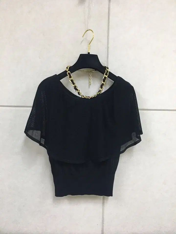 MOJO.S.PHINE モジョエスピン 正規品 ブラック チェーン 半袖 ケープニットTシャツ