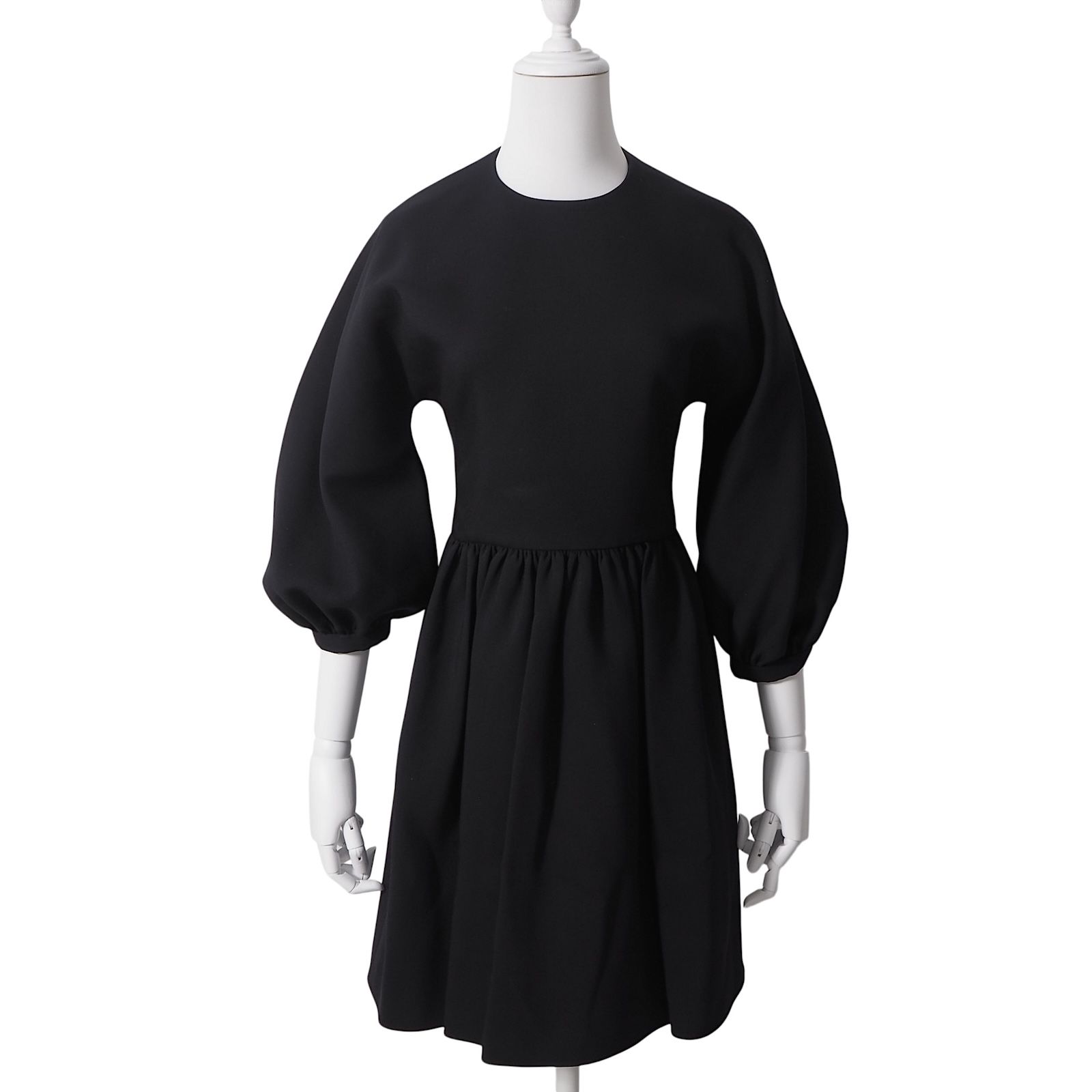 美品 クリスチャンディオール Christian Dior ウール シルク パフスリーブ ワンピース 38 ブラック レディース 正規品 6-DE042