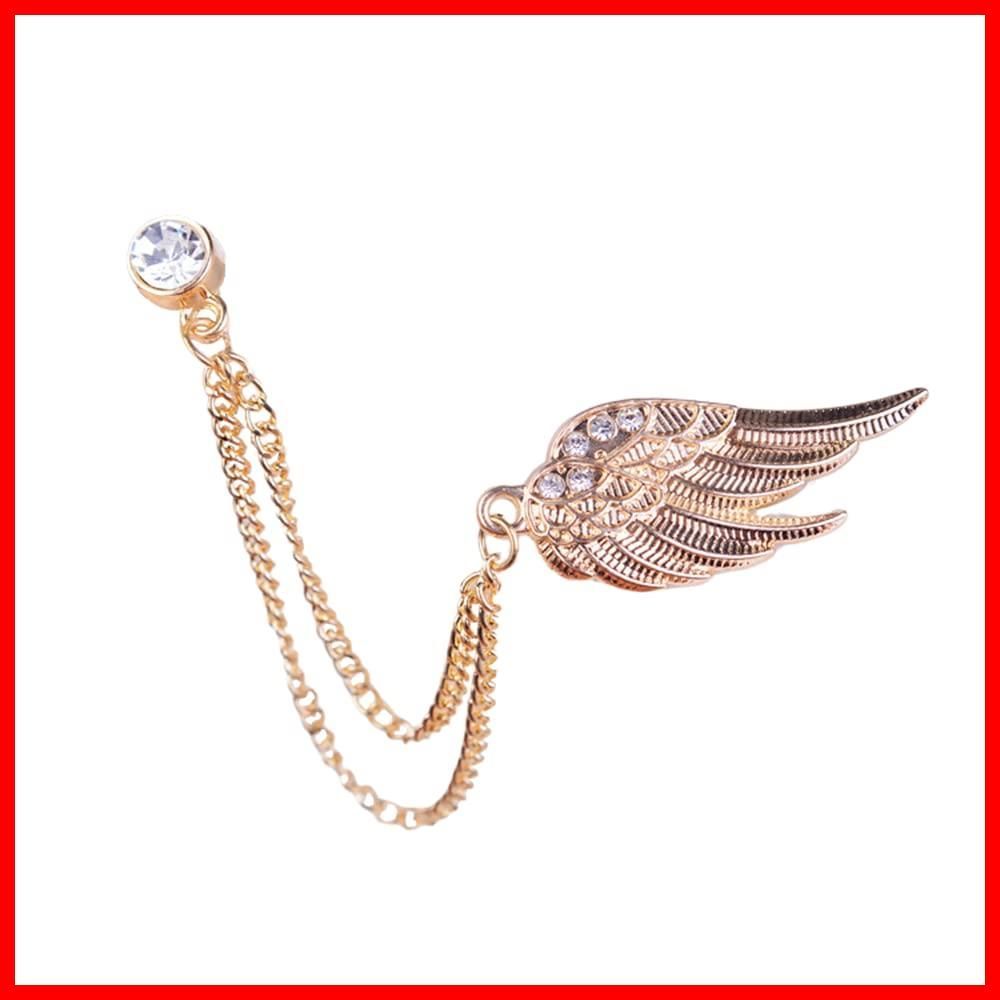 【在庫セール】WOWTAC ラペルピン ブローチ 翼 羽根 ゴールド シルバー チェーン アクセサリー ピンバッジ スーツ 結婚式 天使