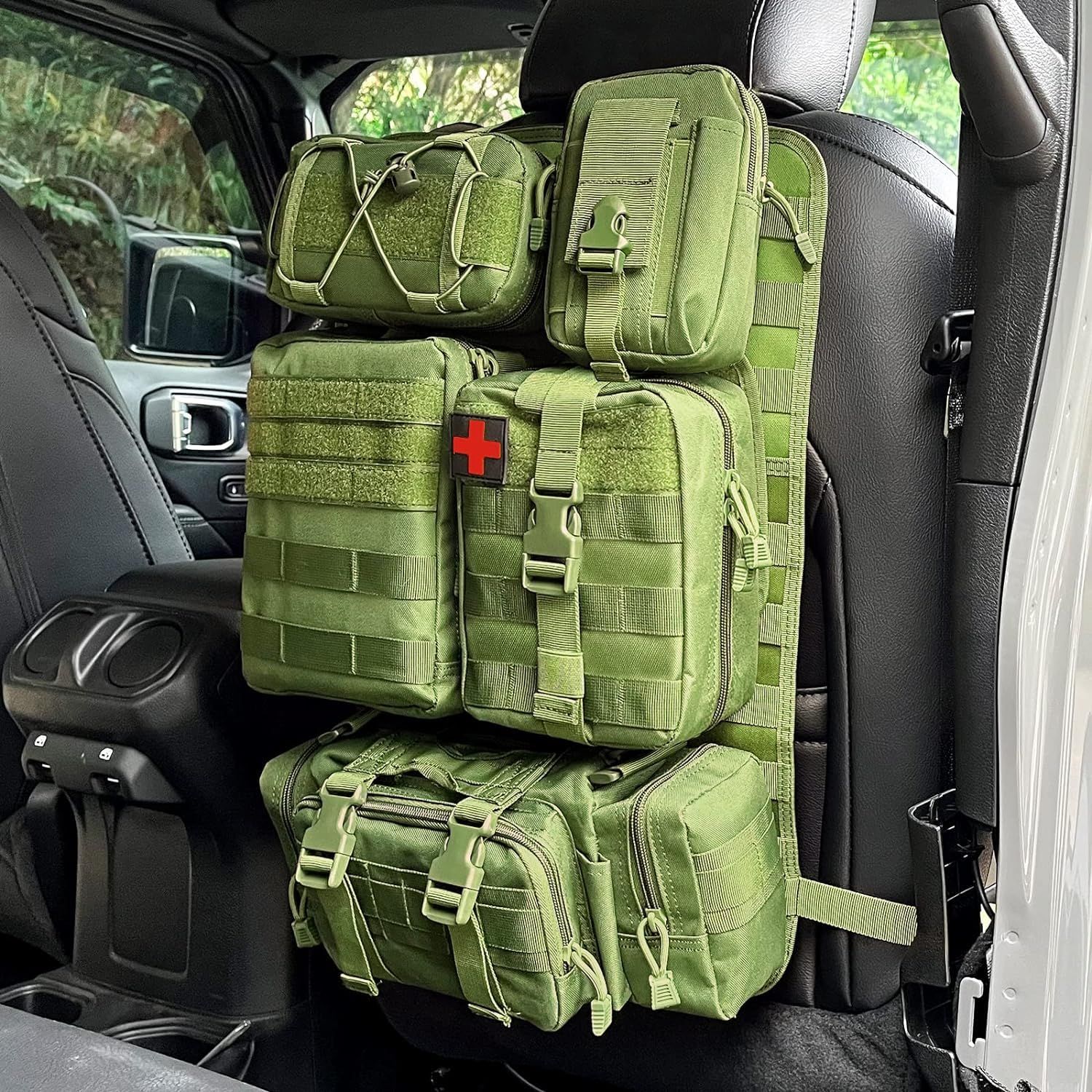 MGC カーシートバック シートバックポケット タクティカルポーチ 車 収納 カー用品 車用品 ティッシュケース 便利グッズ 後部座席収納バッグ パネル 取り外し可能 収納バッグ カーオーガナイザー (グリーン)ts