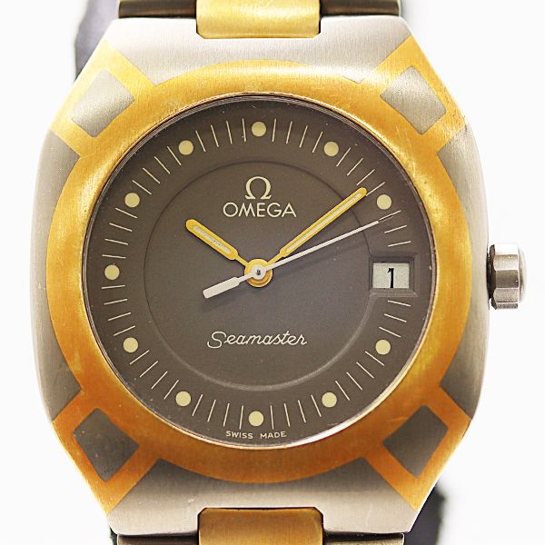 1円 箱付 稼働 良品 オメガ シーマスター ポラリス QZ デイト グレー文字盤 メンズ腕時計 2000000 5JWY MTM ABC24477