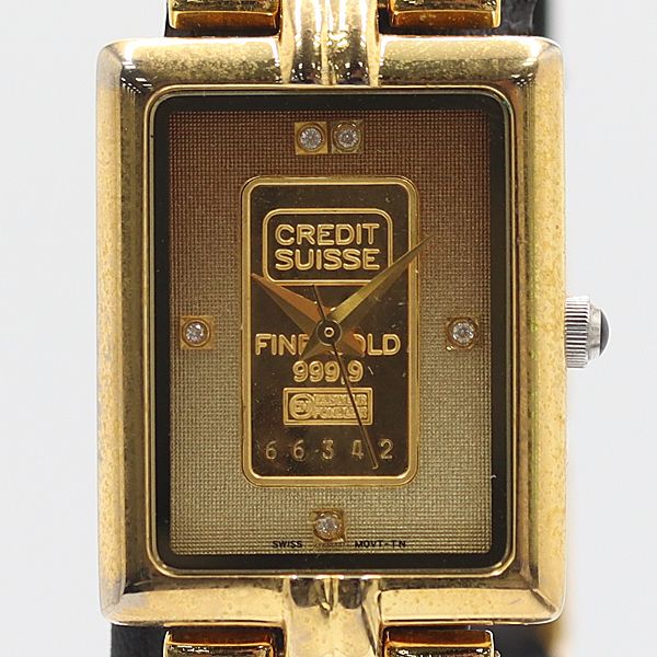 保/箱付 稼働 エルジン クレジットスイス FK-581-TN QZ FINE GOLD 999.9 1g ゴールド文字盤 メンズ腕時計 6954200 5ANT ABC24528 NGC