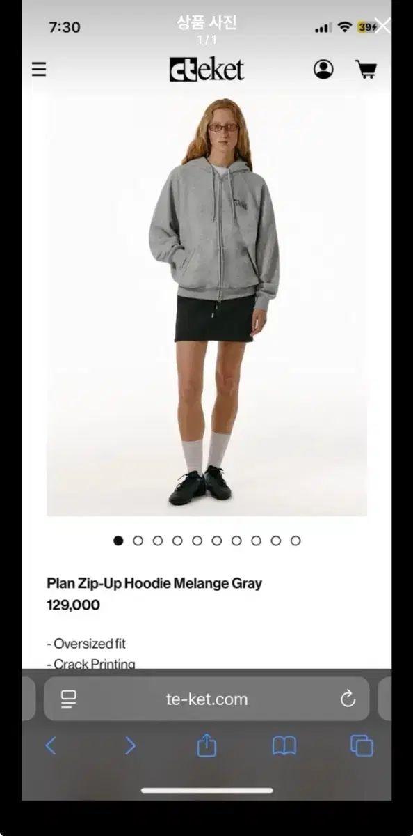 テケット フードジップアップ グレー ラージ (プランジップアップ)Plan Zip-Up Hoodie
