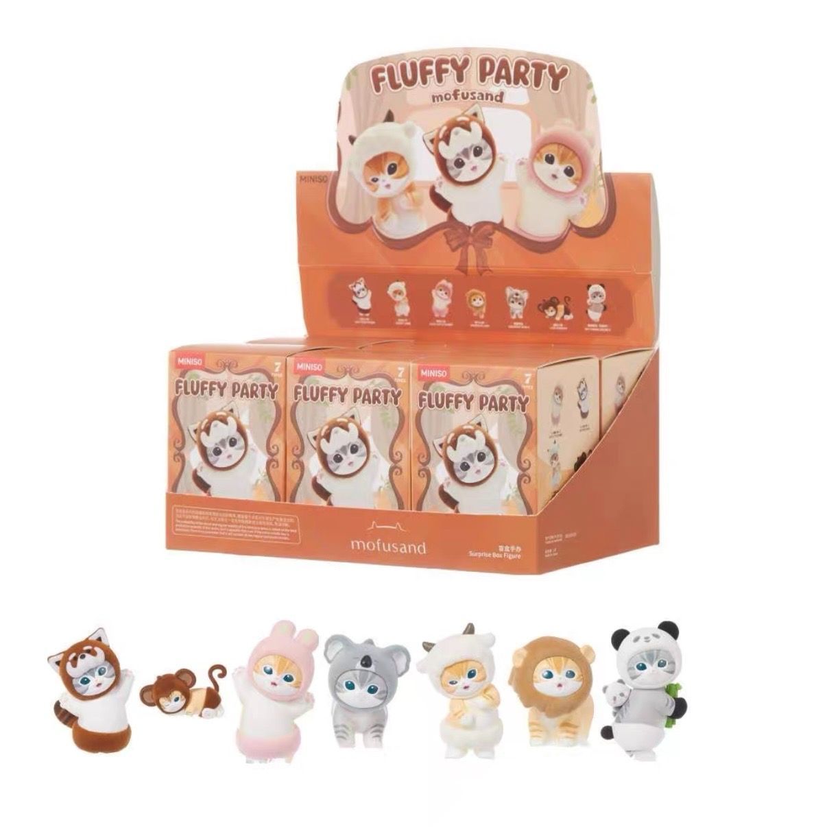 【即納】新品未開封 MINISO × mofusand FLUFFY PARTY フラッフィーパーティー 猫福珊迪シリーズ モコモコパーティー 盲盒フィギュア ブラインドボックス 1BOX 6個入り 日本未発売 アソートセット ランダム