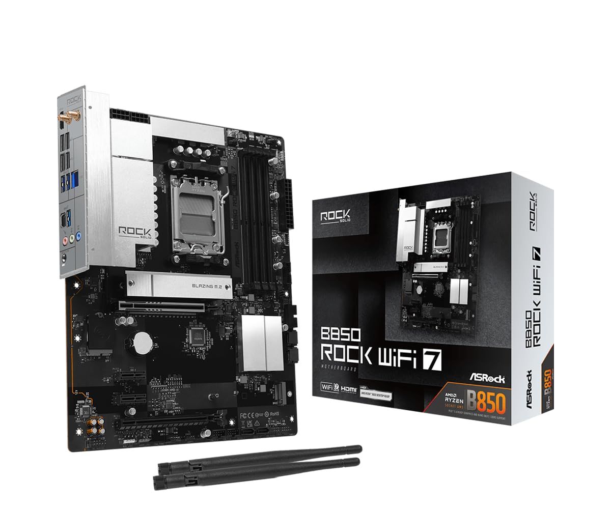 新品 ASRock マザーボード B850 Rock WiFi7 AMD Ryzen 9000 / 8000 / 7000 シリーズ CPU (Soket AM5) 対応 DDR5 ATX マザーボード 【国内正規代理店品】