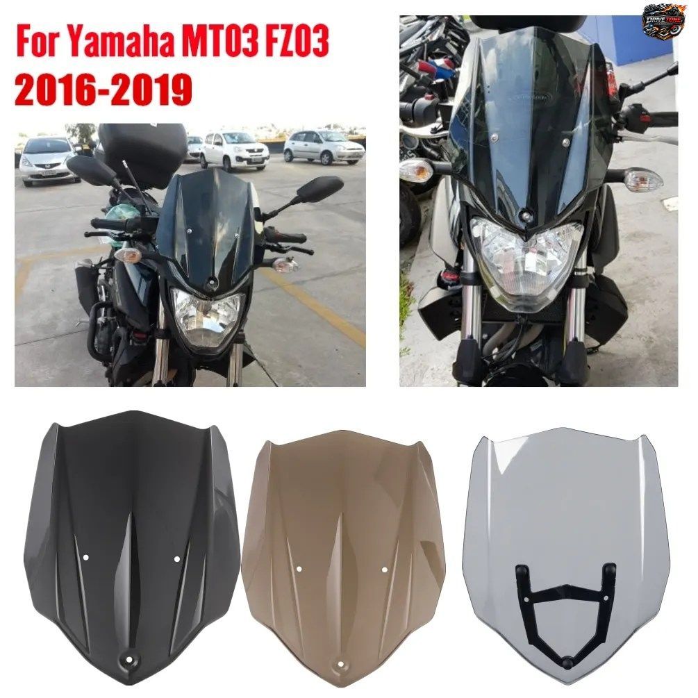 LJBKOALL製 MT03用ウインドシールド（ブラケット付き）、ヤマハ MT-03 FZ-03用ウインドスクリーン、ウインドディフレクター 2016-2019