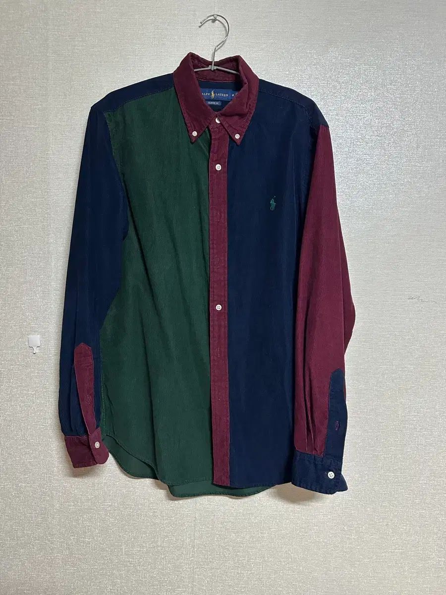 M ポロ ラルフローレン カラーブロック コーデュロイ マルチ カラー シャツ (クラシック フィット)