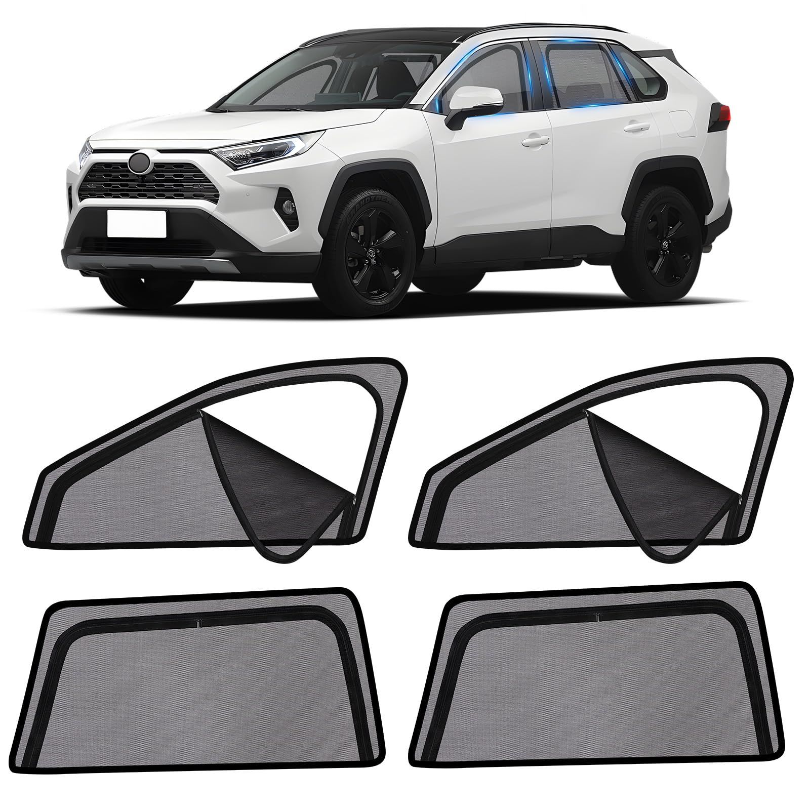 ZATOOTO トヨタ RAV4 50系専用 メッシュカーテン マグネット式 防虫ネット サイド用 網戸 ジッパーのデザイン 日除け 目隠し 遮光 通気 紫外線カット 虫除け プライバシー保護 取付簡単 収納袋付き LLWS02-RAV4ts