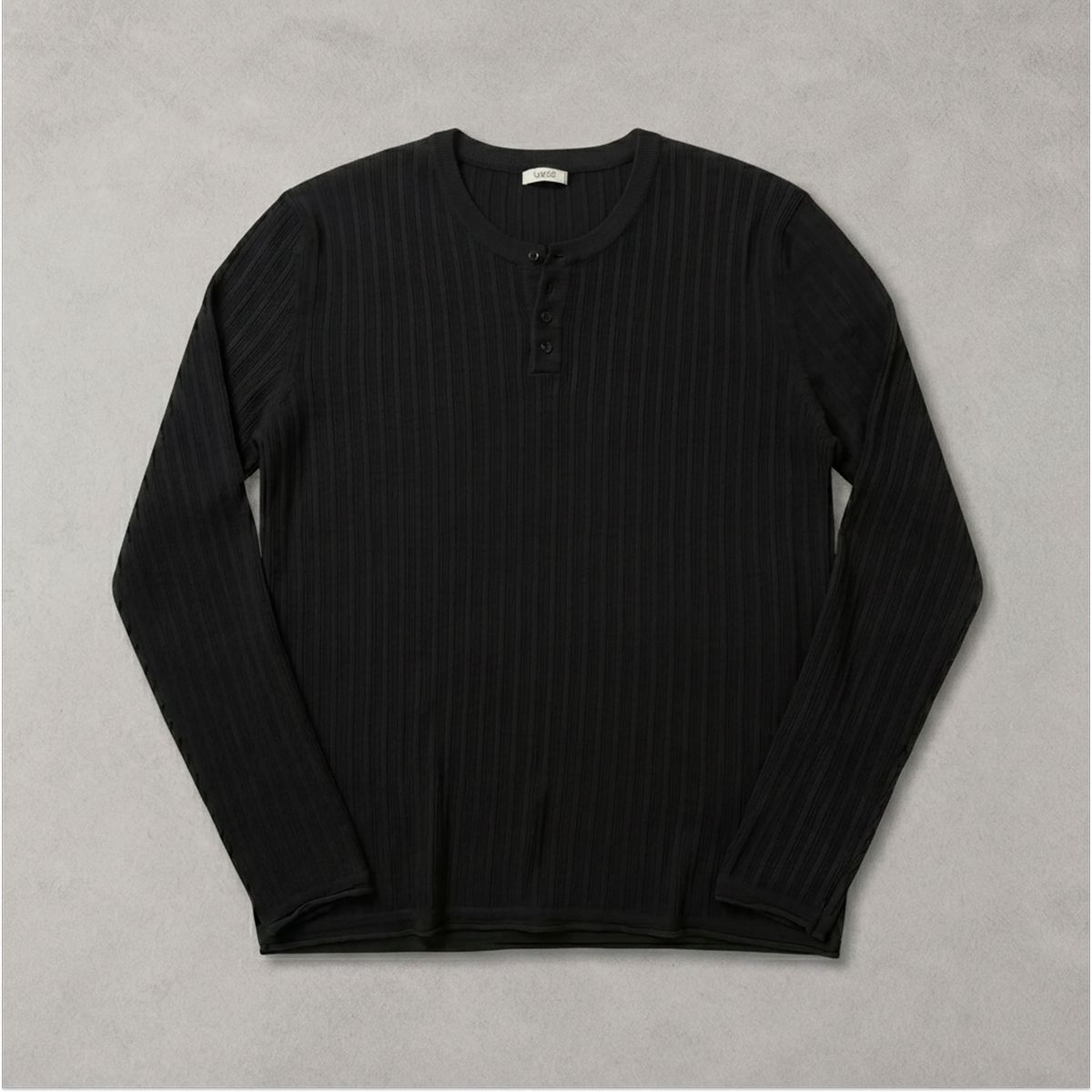 48 LMOOD エルムード ディオン ビスコース ヘンリーネック ロングスリーブ ニット ブラック