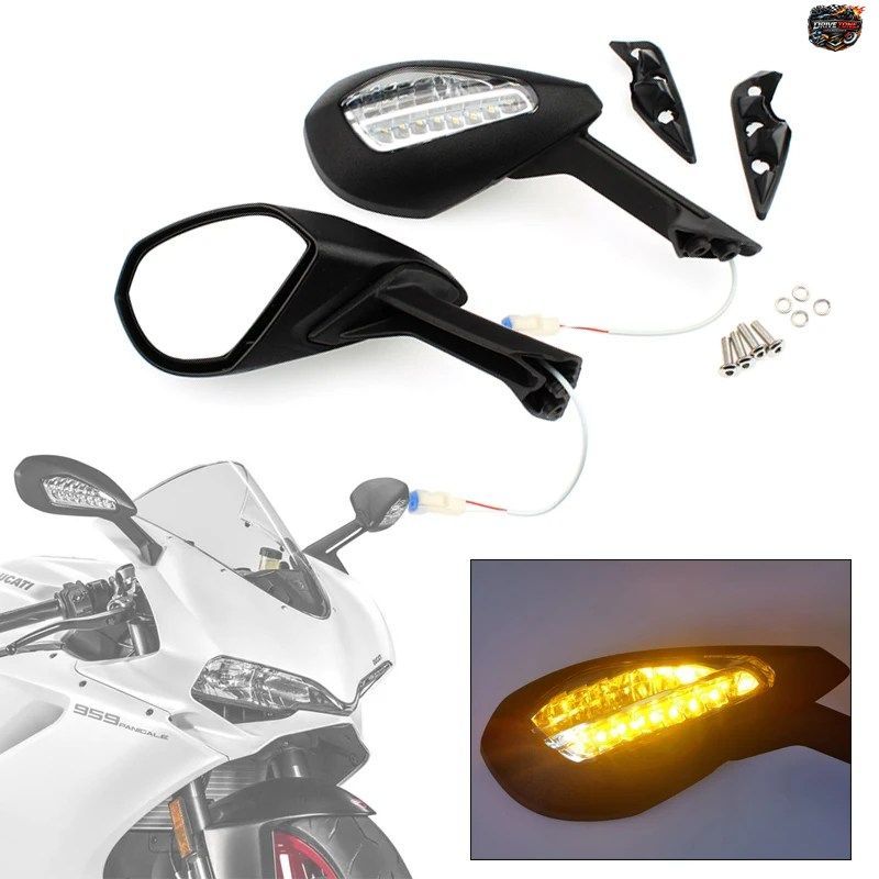 オートバイ用LEDターンシグナルバックミラー（DUCATI 959 1299 PANIGALE S 2015 2016用）サイドミラー バックミラー 左右