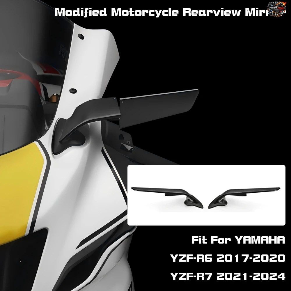 ヤマハ YZF-R6 2017-2020、YZF-R7 2021-2024 用 R7 ステルスミラー スポーツウィングレット ミラーキット 調節式ウイングミラー