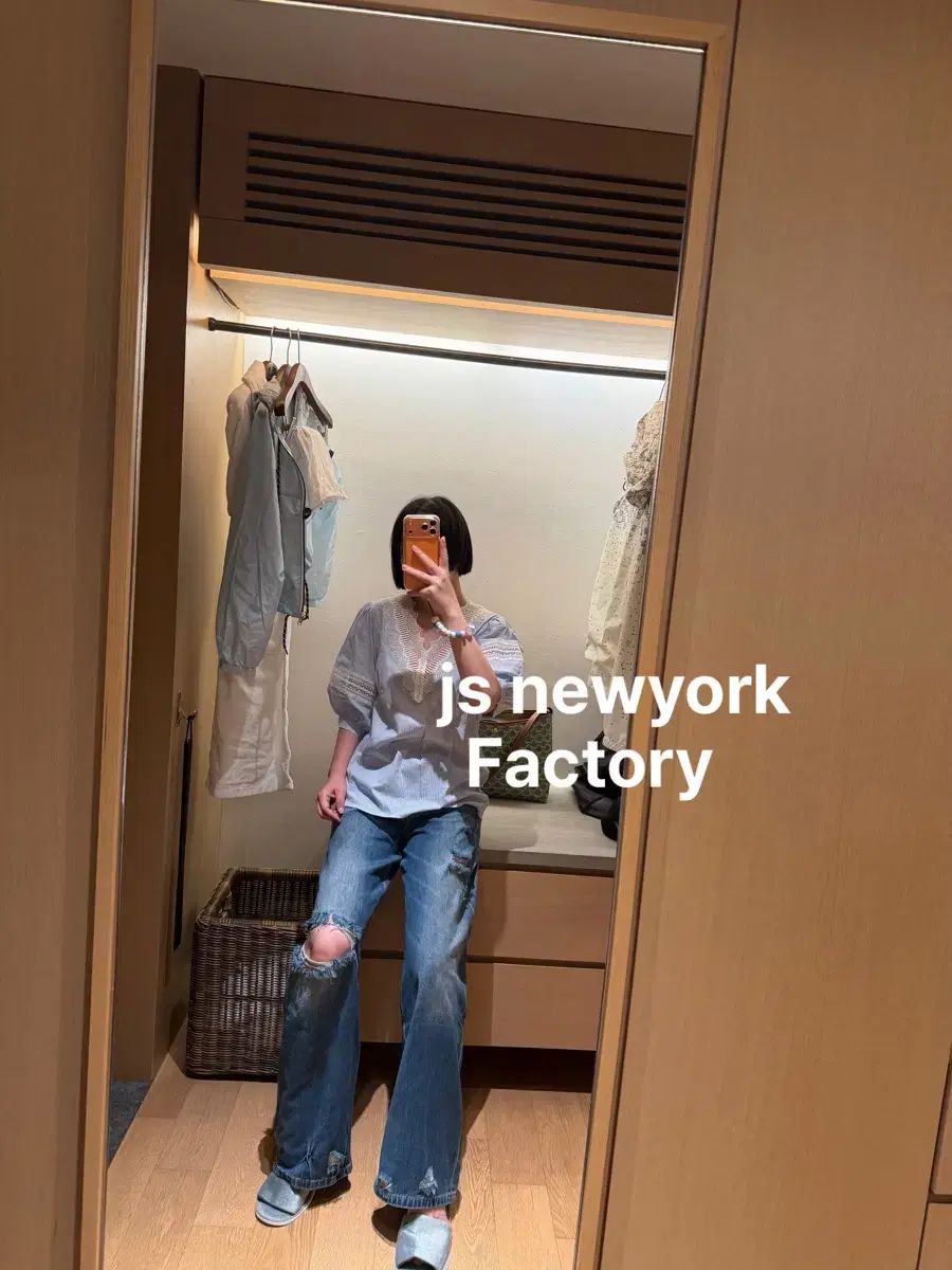 JS NEW YORK スター スタイル 新作 (当日発送) ウォッシュ デニム カブラ ワイド デニム ズボン