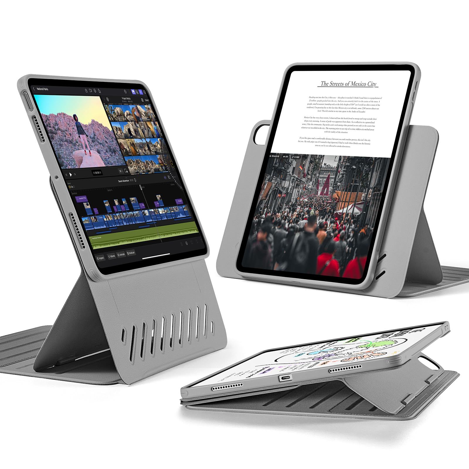 新品 ESR iPad Air 11インチ ケース (M4/M3/M2、2026/2025/2024) iPad Air 第5/4世代 (2022/2020)専用カバー 取外し可能なマグネットカバー付き回転式ケース 縦/横向きスタンド 9段階の角度調節 Pen