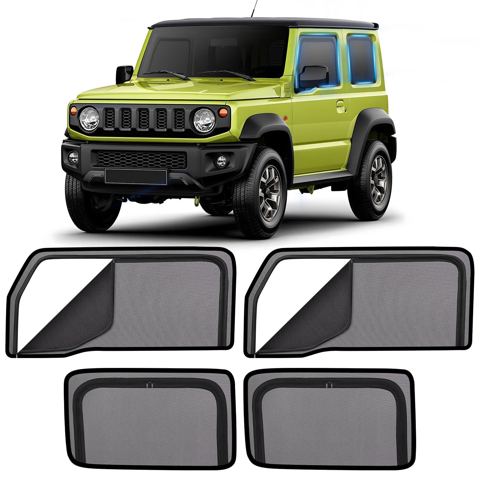 ZATOOTO スズキ ジムニーシエラ JB04系 JB74/JB64専用 メッシュカーテン マグネット式 防虫ネット サイド用 網戸 ジッパーのデザイン 日除け 目隠し 遮光 通気 紫外線カット 虫除け プライバシー保護 取付簡単 収納袋付き LLWS0ts
