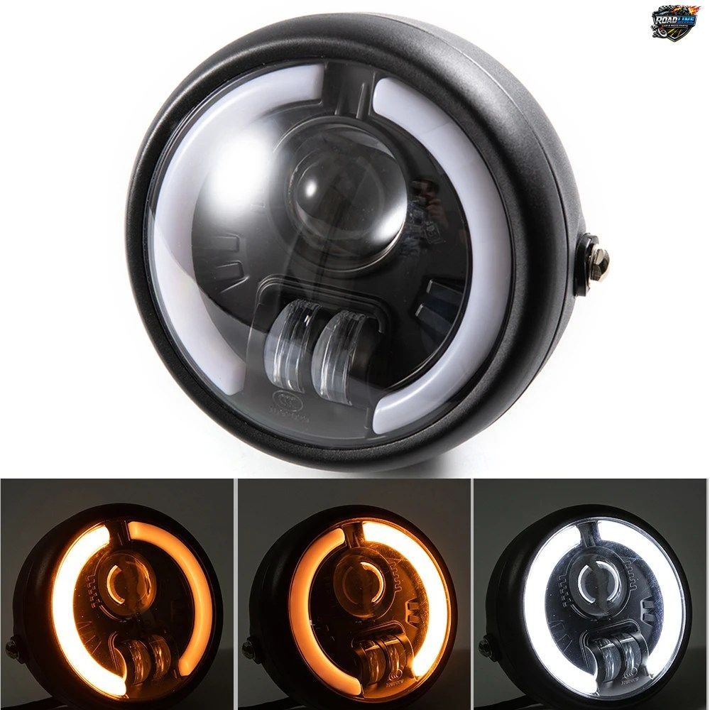 6.5インチ ユニバーサル カフェレーサー ラウンド オートバイ LED ヘッドランプ ヘッドランプ ディスタンスライト リフィット 6.5インチ オ