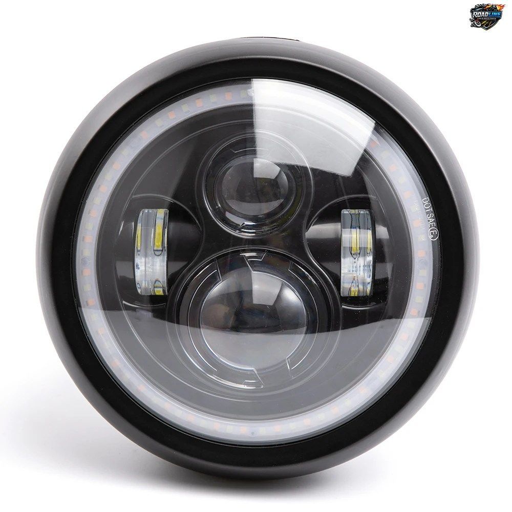 オートバイ用ヘッドライト ブラックメタル LED ハイ/ロービーム ヘッドランプ DOT CG125 GN125 CB CL ヤマハ スズキ カフェレーサー カスタ