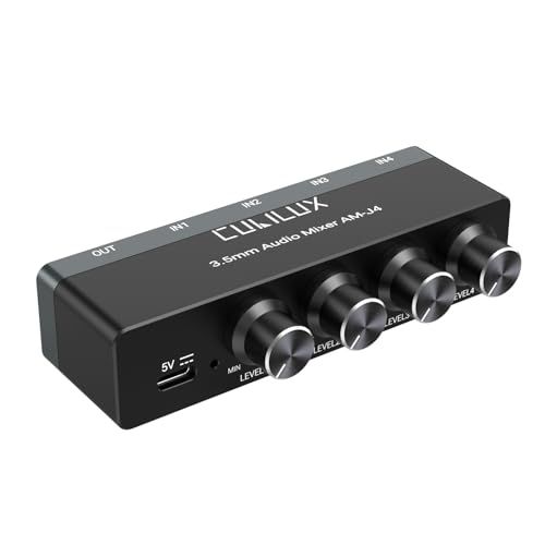 Cubilux 3.5mm オーディオ ミキサー、4ウェイ ステレオ/モノAUX ミキサー、超低ノイズ ミニ ライン、独立音量調整ma ca2543b1