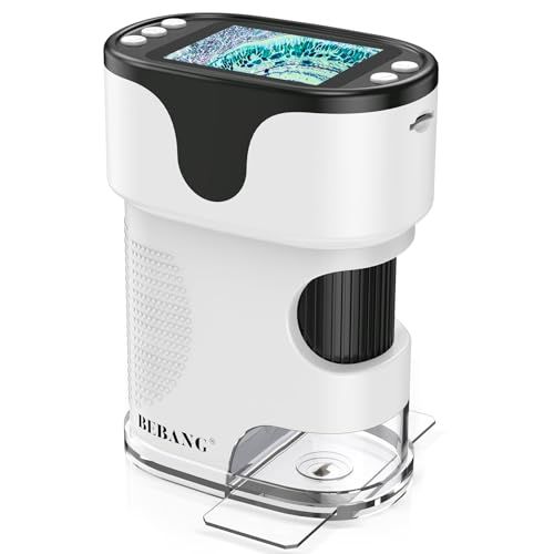 顕微鏡小学生子供用 - 1000倍 4K 2.0インチ画面 充電式 ミニポケットデジタル顕微鏡 スライドキット付き 携帯型 教育ギフト 4-12歳の子供・学生向け、EVA収納盒付き (白)ma e39a5b64