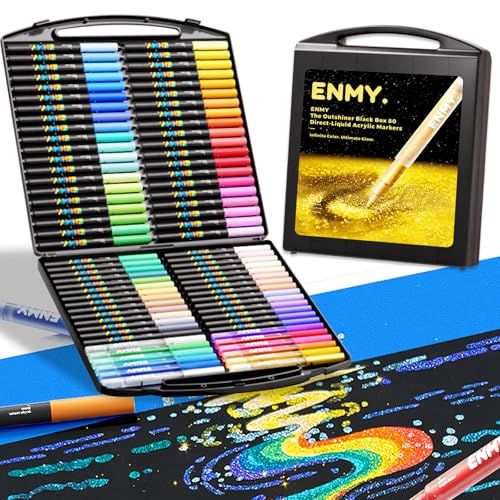 ENMY 80色セット(68-12) 直液式 アクリルマーカー ラメ入り キラキラ イラストマーカー 水性 筆ペン アートマーカー ラメペン 美術 漫画 ファブリック パール カラーペン (68色+12色)送料無料 df616bfe