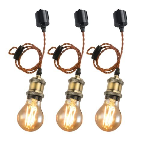 【新品】ペンダントライト E26口金 LED電球付き フィラメント電球 電球ソケット 照明器具 配線ダクトレール用 天井照明 吊り下げ コード付き 100cm調節可能 PSE認証済 3灯セット e24dad8e