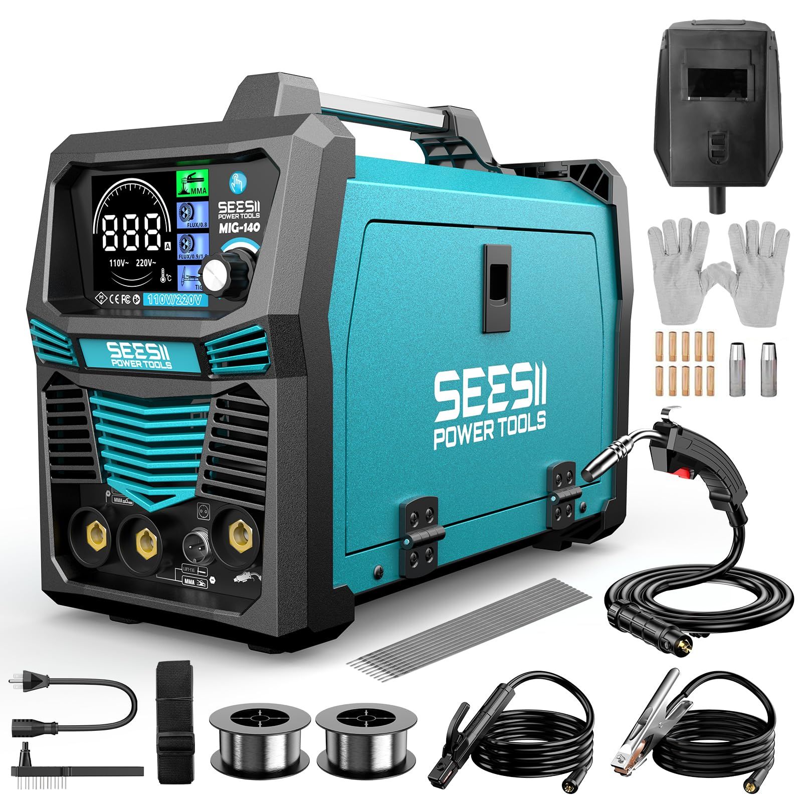 【新品】溶接機 半自動 100V/200V両対応 1台3役（ノンガスMIG・被覆アークMMA・LIFT TIG） LED液晶ディスプレイ 最大出力140A 定格使用率60% 自動電圧調整 インバーター搭載 板厚8mm対応 ノンガス溶接 家庭用 be5e76cd