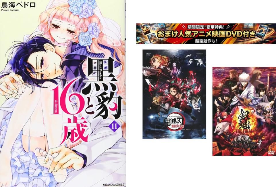 黒豹と16歳 1～11巻 完結、おまけ【劇場版 鬼滅の刃 無限列車編 + 銀魂 THE FINAL】付き【全巻セット コミック・本 中古 Comic】レンタル落