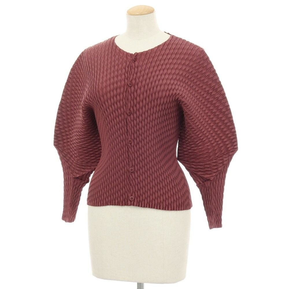 【中古】イッセイミヤケ ISSEY MIYAKE 2026年春夏 ポリエステル系 プリーツ加工 カーディガン ボルドー【サイズ表記なし（L位）】【レディース】