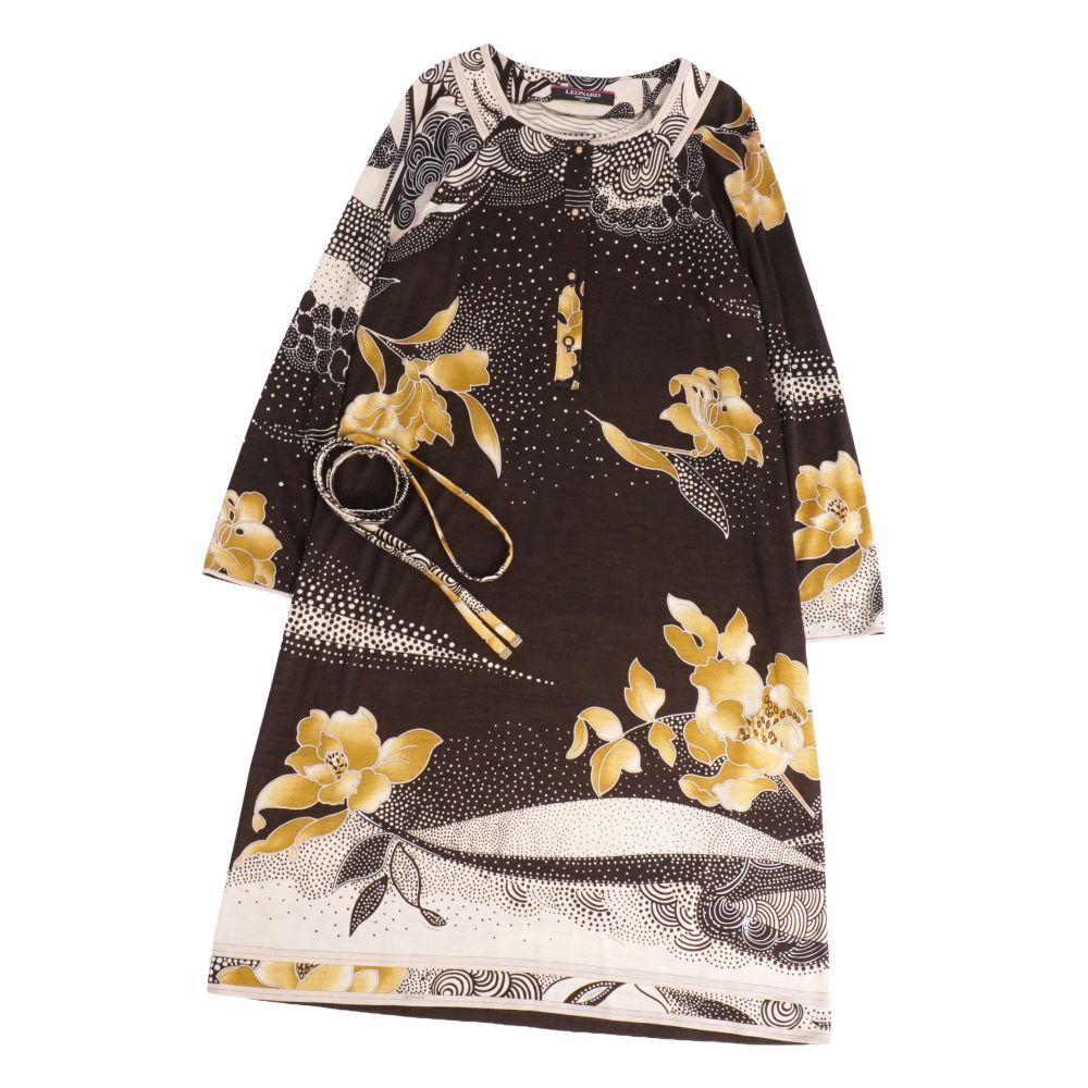 極美品 レオナール LEONARD FASHION ワンピース ロングスリーブ